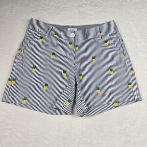 Crown & Ivy Women's Caroline Blue White Pinstripe Shorts Pineapple Size 2‎